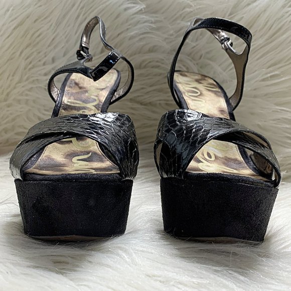 Sam Edelman Mason Embossed Leather Strappy Sandal in Black - Picture 6 of 13